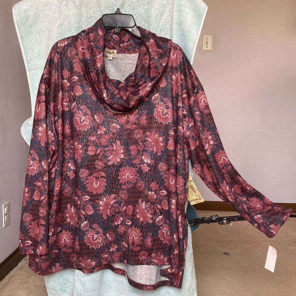 One world floral print top with pockets with bling details bohemian casual 3X - Picture 12 of 17